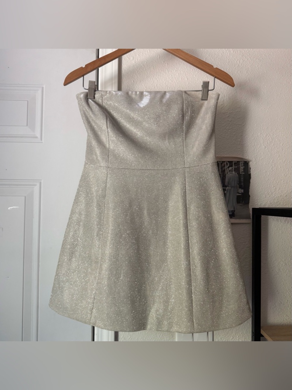 SLA THE LABEL silver metallic strapless event‎ a-line mini dress